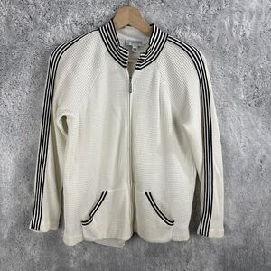 St. John Sport Womens Full Zip Thermal Knitted Mock Neck Jacket Beige Size P